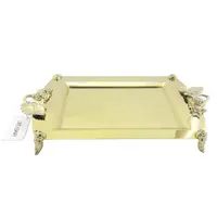 سینی استیل نگار مستطیل کوچک مدل رز تمام طلایی کد 600