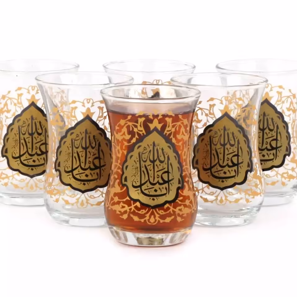 ست 6 عددی استکان کمر باریک بدون دسته  با شعار  ابا عبدالله 