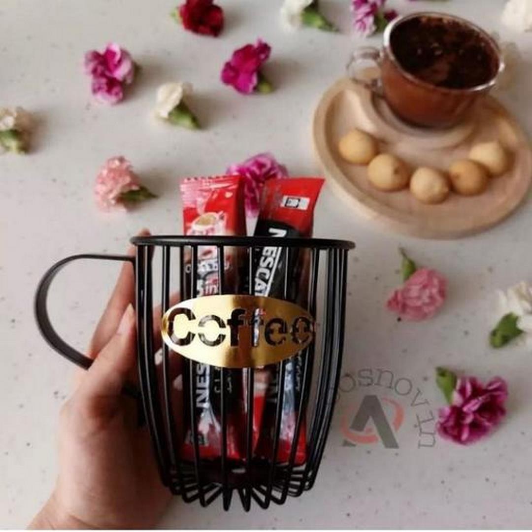 استند کافی  تپل مشکی  رو میزی لوگو مشکی (نگهدارنده اشق و چنگال)