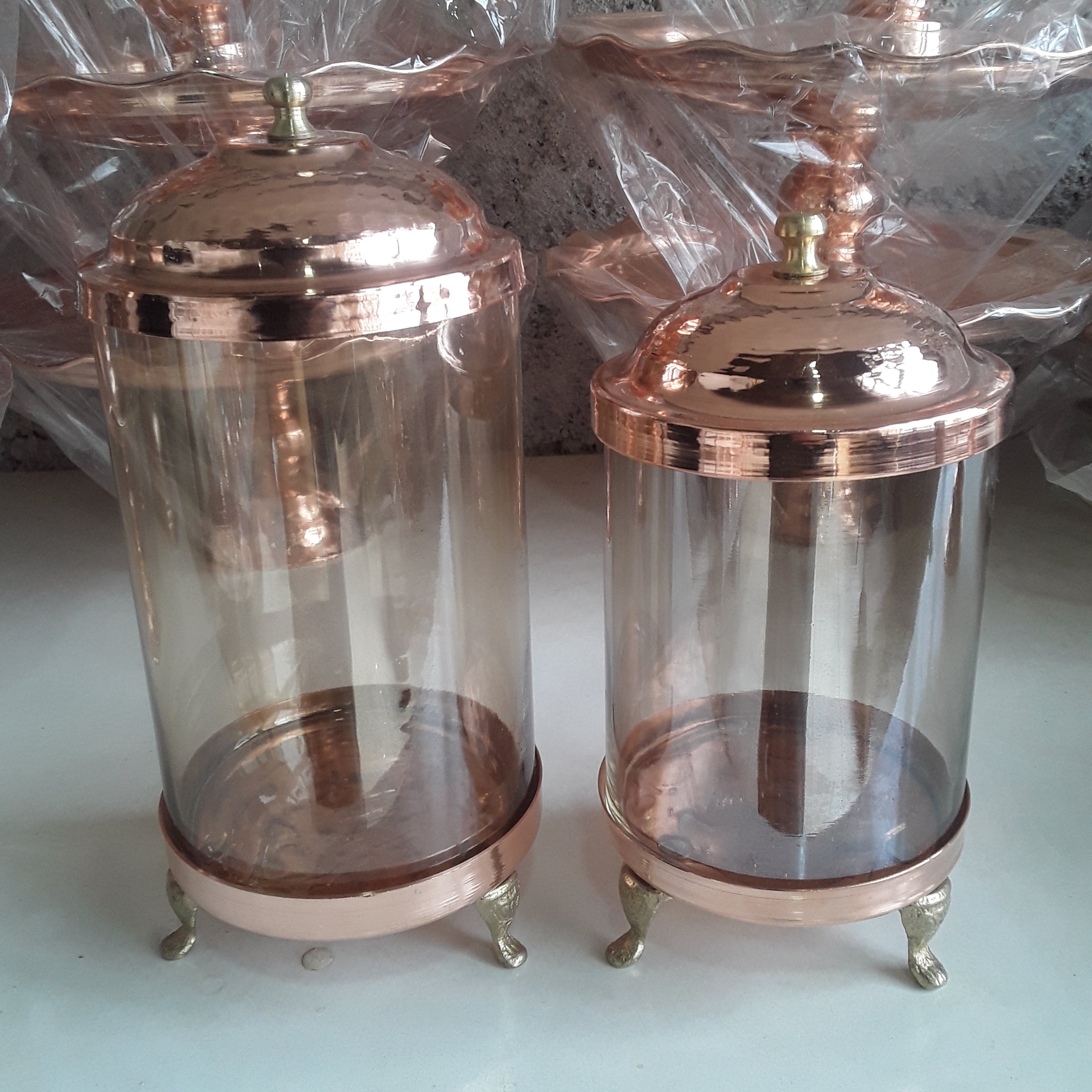 کند باکس شیشه ای با زیره و درب مسی پایه برنجی خیلی شیک قیمت دونه ای 115000