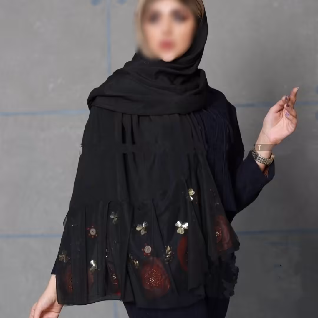 شال نخی اسلپ مزونی طرح شکوفه مشکی ارسال رایگان 