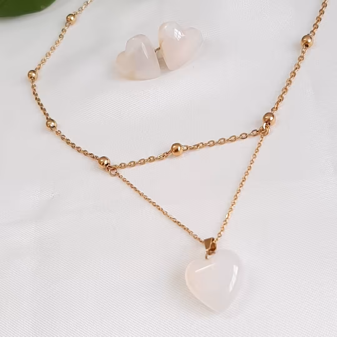 عقیق سفید پاک، تراش دو طرفه به همراه اتصالات استیل درجه یک