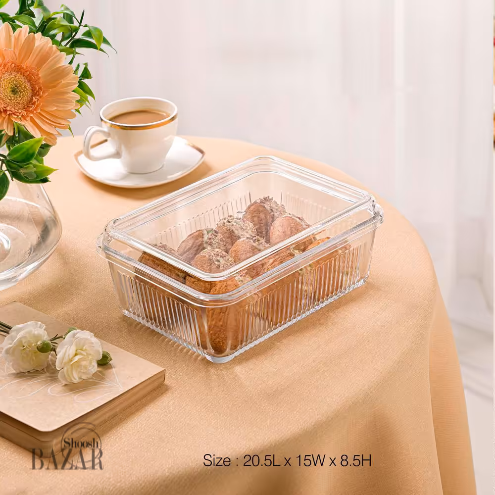 بیسکویت خوری شیاردار شیشه ای مستطیل لیمون کد 2260