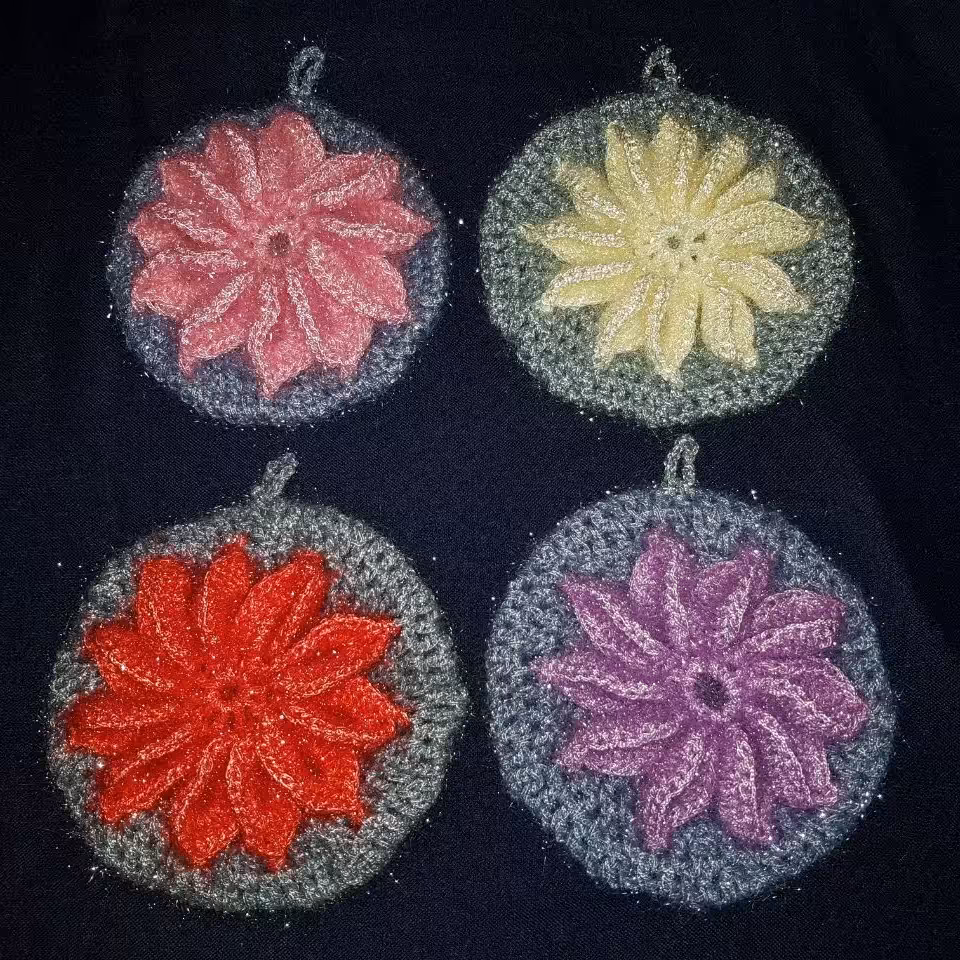 اسکاچ بافتنی دو لایه طرح گل کد 109 با قطر حدود 14 سانت 