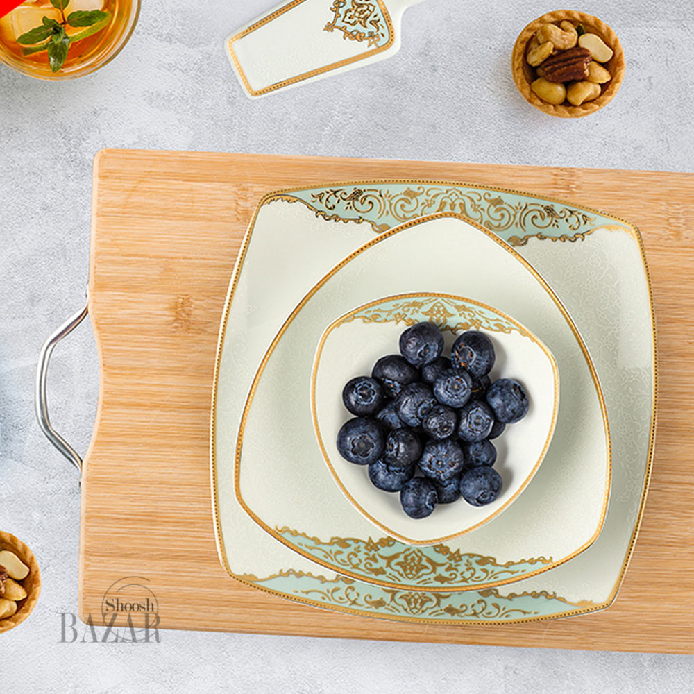 سرویس 30 پارچه چینی پردیس طرح سوگند فیروزه ای 6 نفره