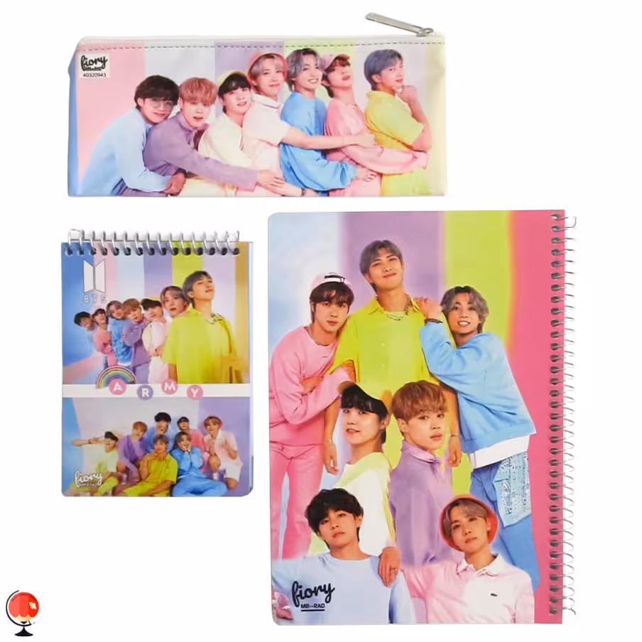 ست دفتر مشق جامدادي و دفترچه يادداشت طرح BTS مستر راد