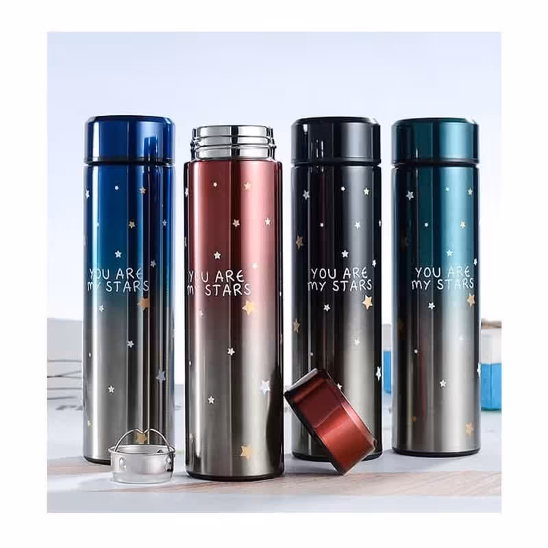 فلاسک دماسنج دار استیل دوجداره طرح ستاره حجم 500 میلی لیتر