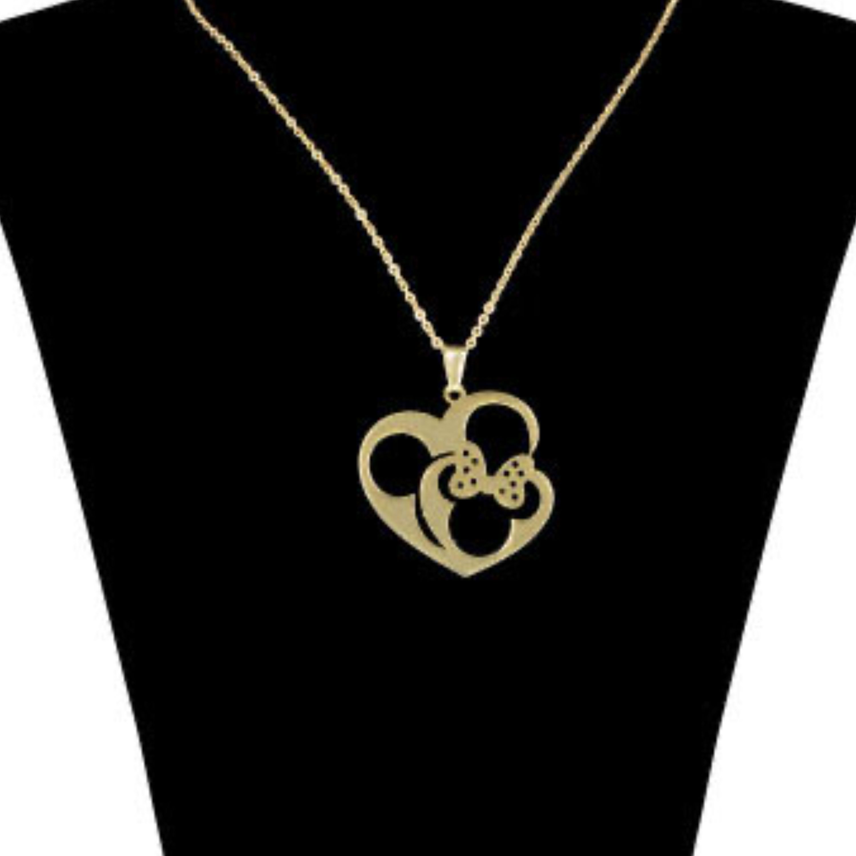 گردنبند با پلاک نقره مدل میکی موس با آبکاری طلا 18 عیاروزنجیر جنس استیل رنگ ثابت