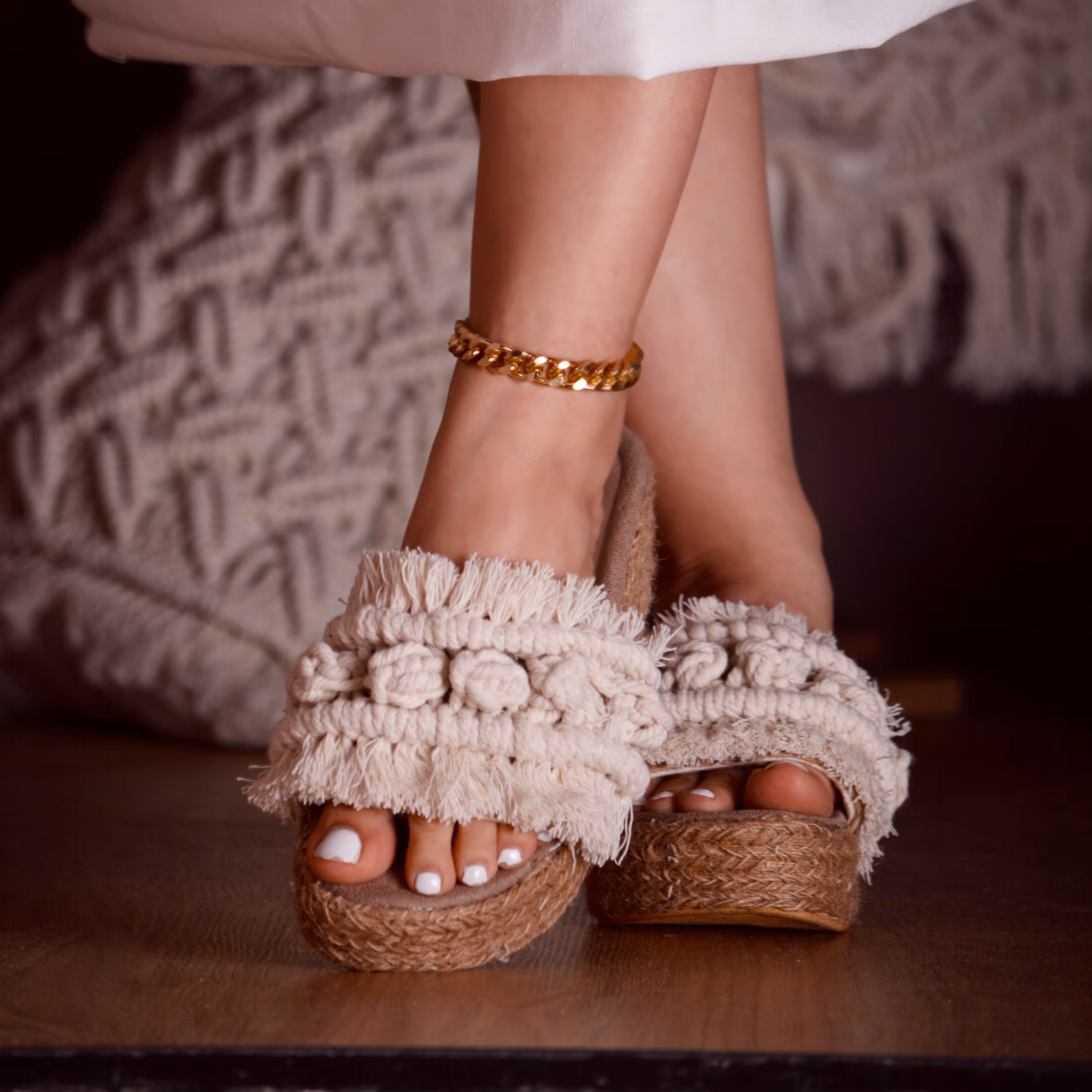 صندل مکرومه کنفی