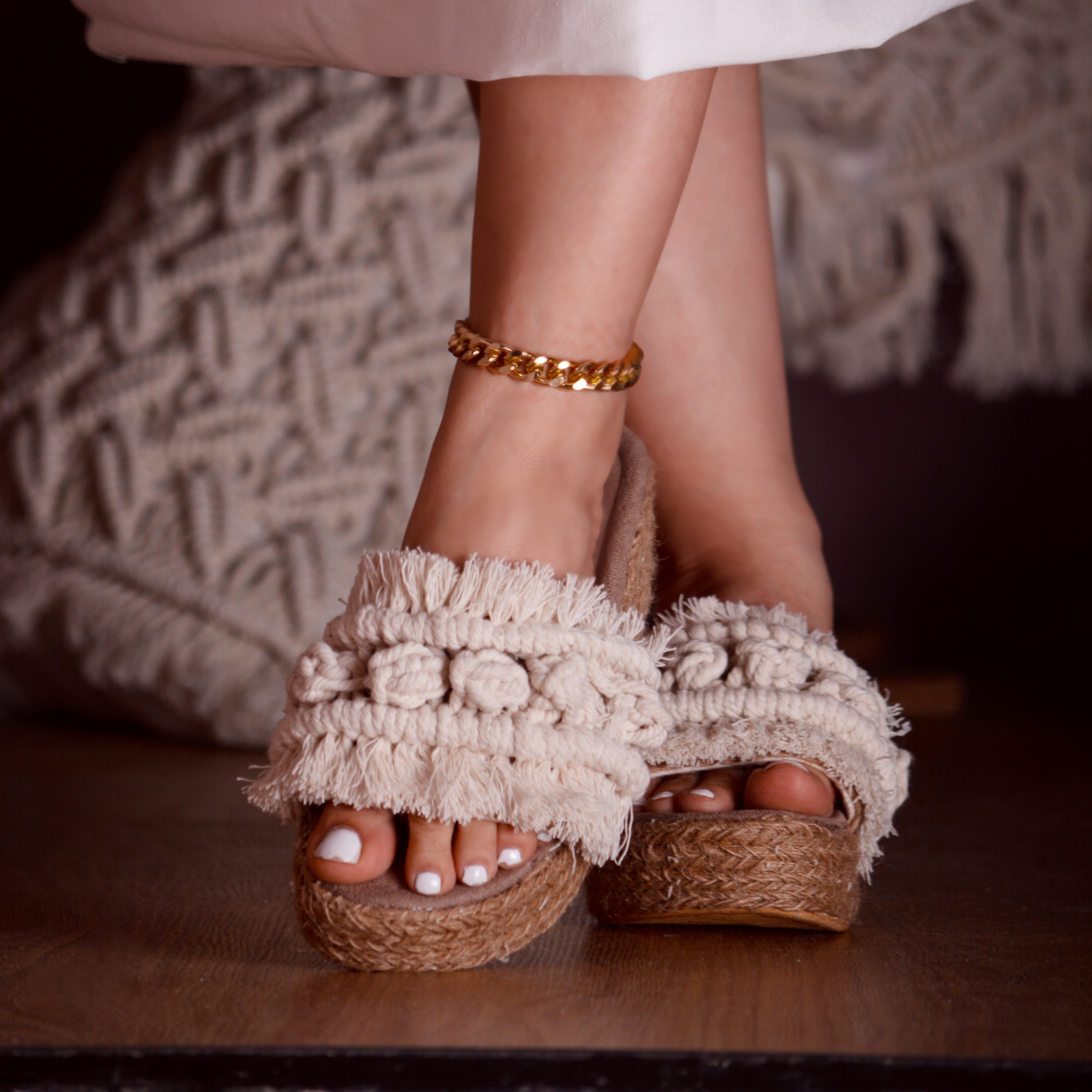 صندل مکرومه کنفی