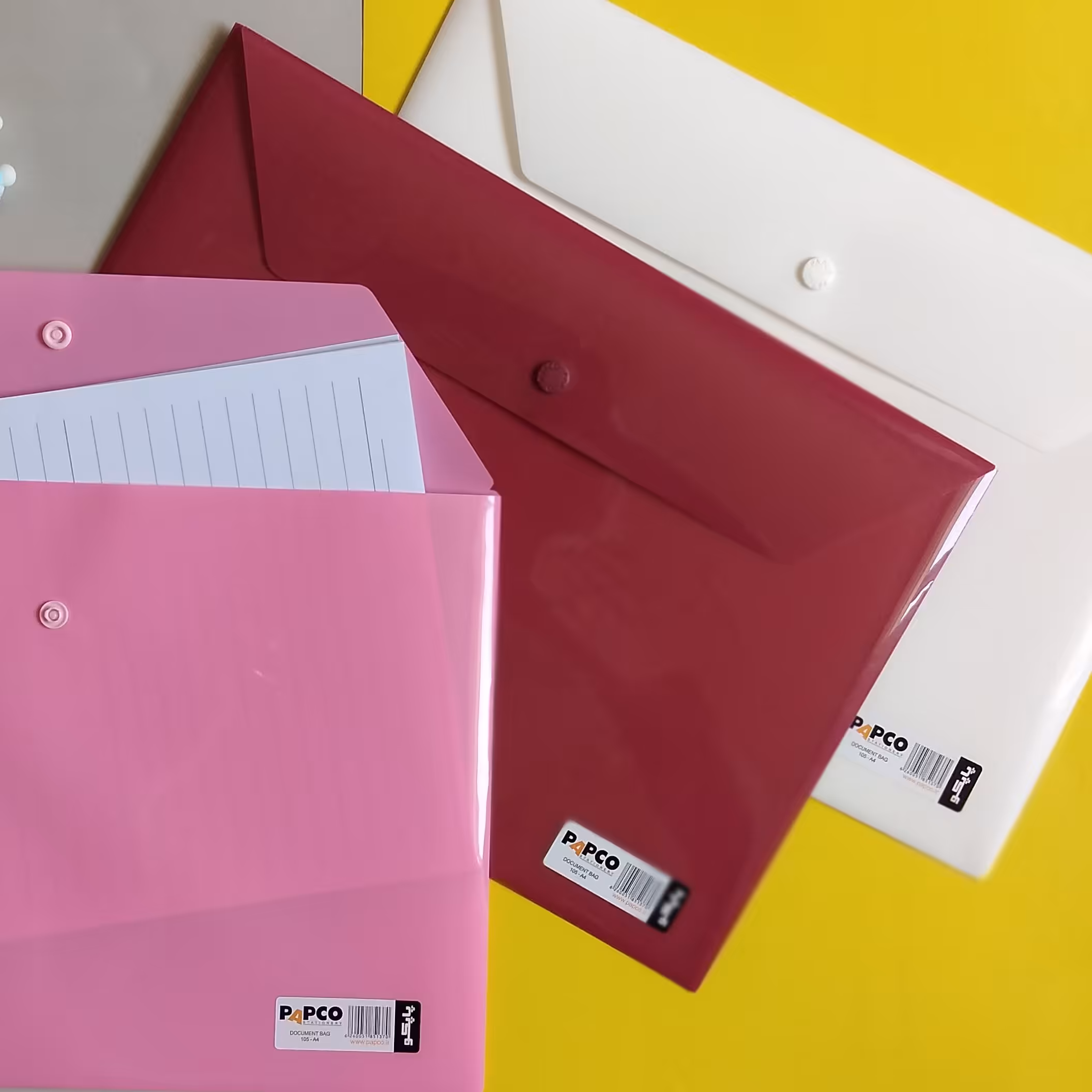 پوشه A4 دکمه دار  - 13 رنگ زیبا - مارک پاپکو