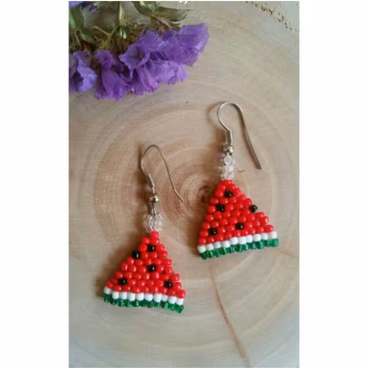 گوشواره منجوق بافی هندونه ای