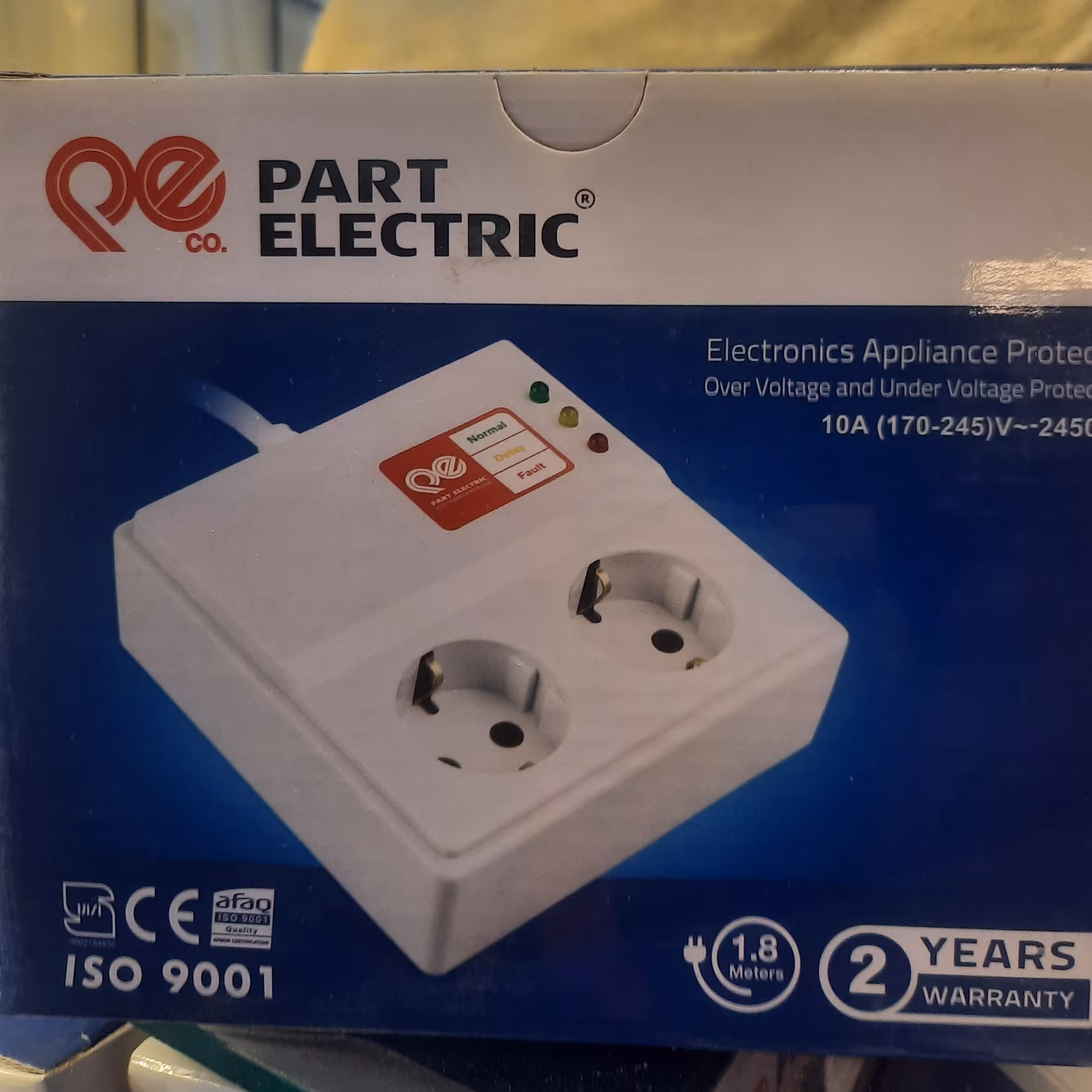 محافظ برق پارت الکتریک دو خانه با کابل 3 متری گارانتی دار مناسب نوسانات برق جهت لوازم برقی منزل 