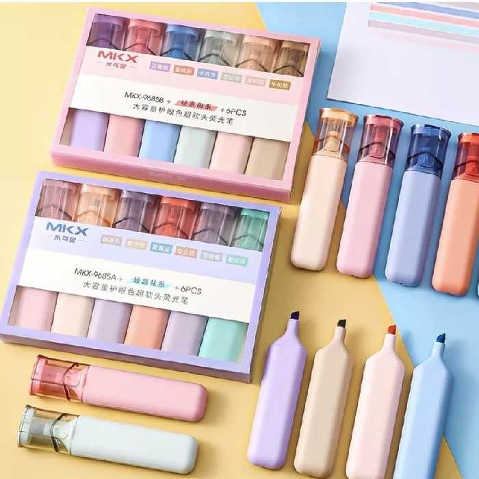 هایلایتر فانتزی بسته ای اورجینال 6 رنگ ست  6 عددی هایلایتر مینیمال MKX 
دارای رنگ های ملایم و پاستلی 

