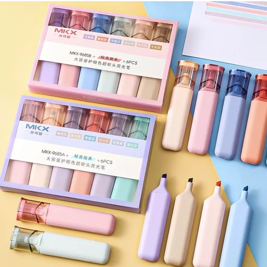 هایلایتر فانتزی بسته ای اورجینال 6 رنگ ست  6 عددی هایلایتر مینیمال MKX 
دارای رنگ های ملایم و پاستلی 

