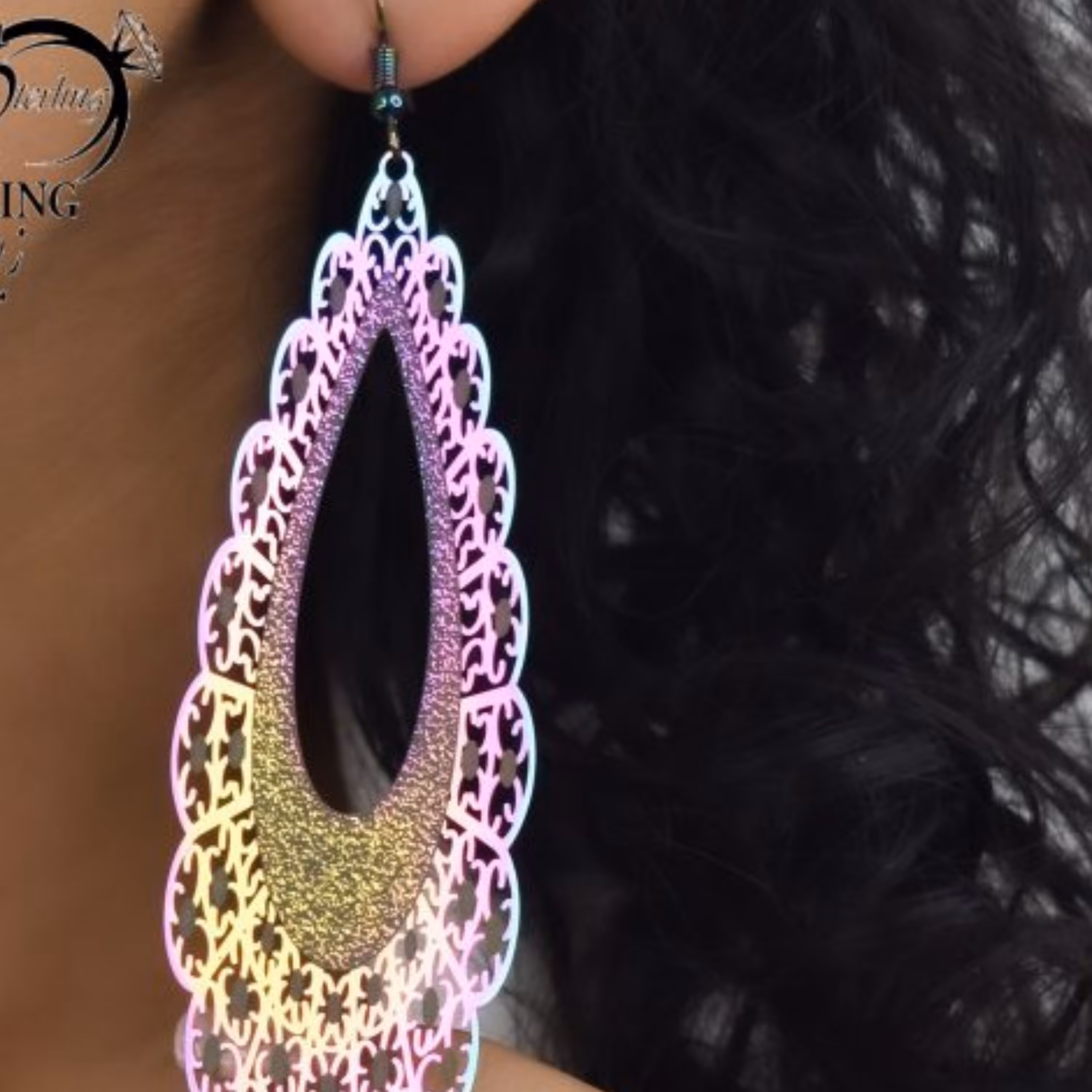 گوشواره آویز هفت رنگ اشکی بزرگ کد 5655