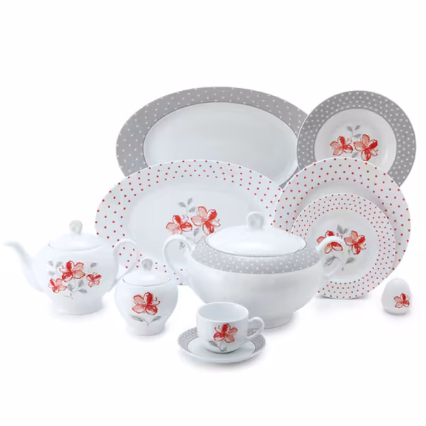 سرویس غذاخوری 102 پارچه چینی زرین مدل والنسیا قرمز