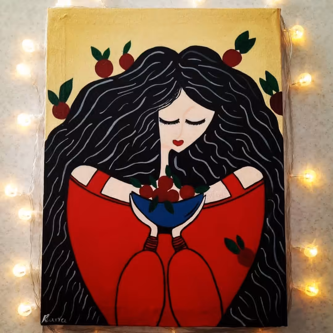 نقاشی دخترانه روی بوم