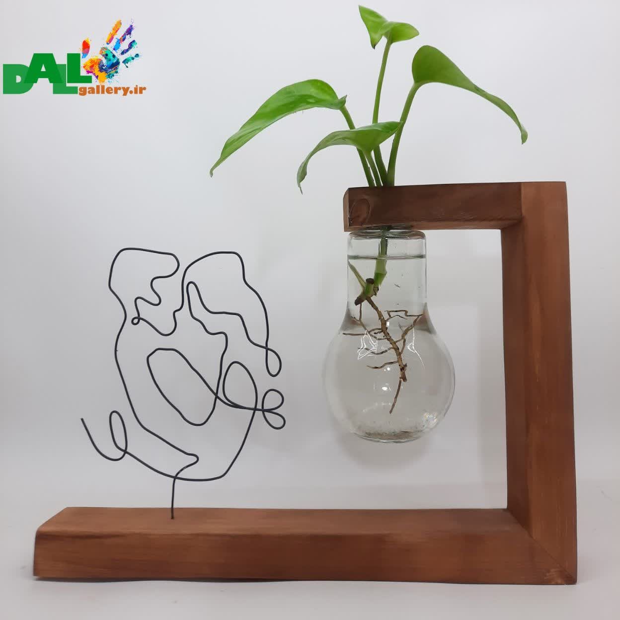 پایه گلدان اویز چوبی مجسمه سیمی