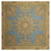 رومیزی ترمه مربع ابریشم  کد TRM88  تار سفید  رنگ آبی روشن  آستر کرم