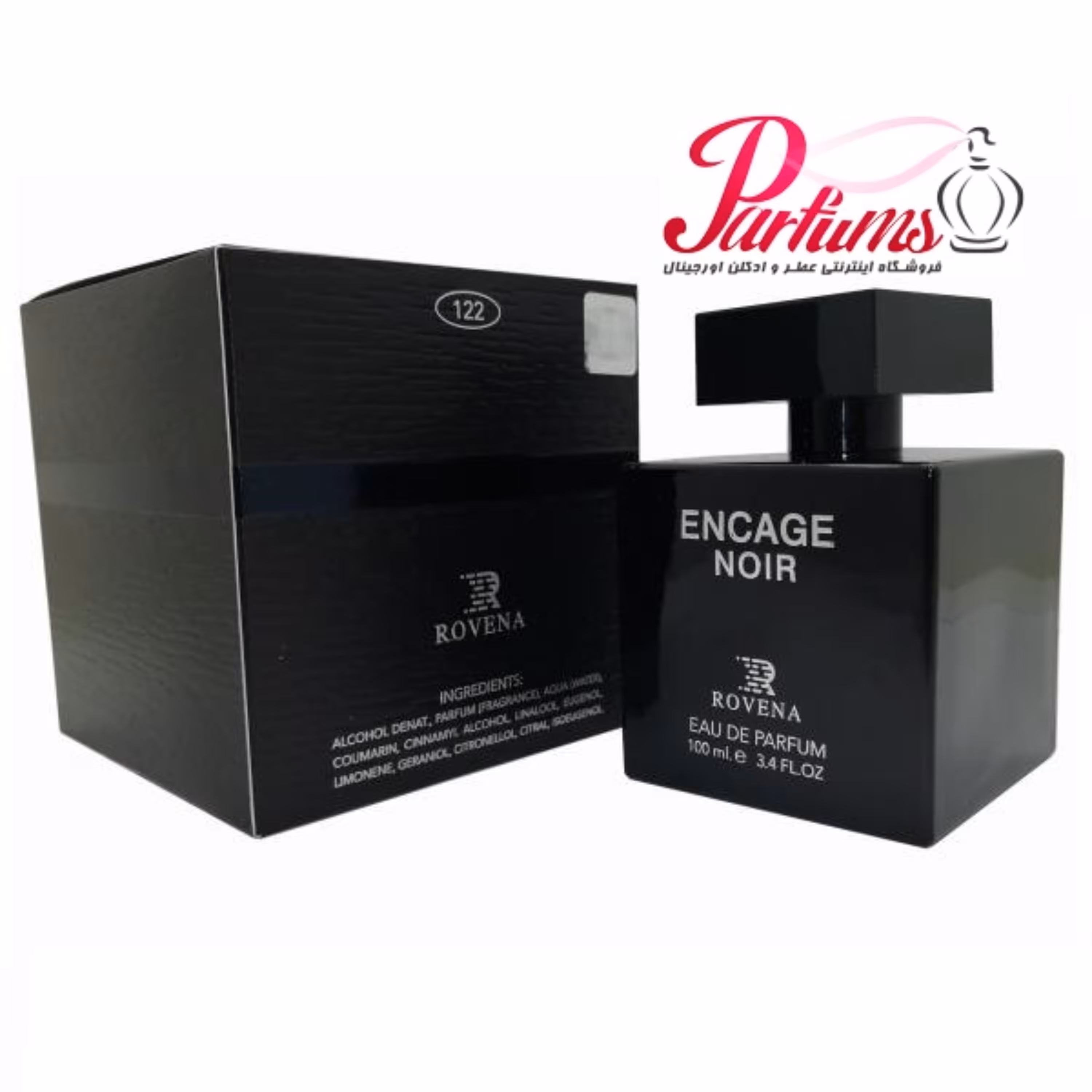 ادکلن روینا اینکیج نویر ROVENA ENCAGE NOIR (رایحه لالیک مشکی-چوبی-انکر نویر Lalique Encre Noire )