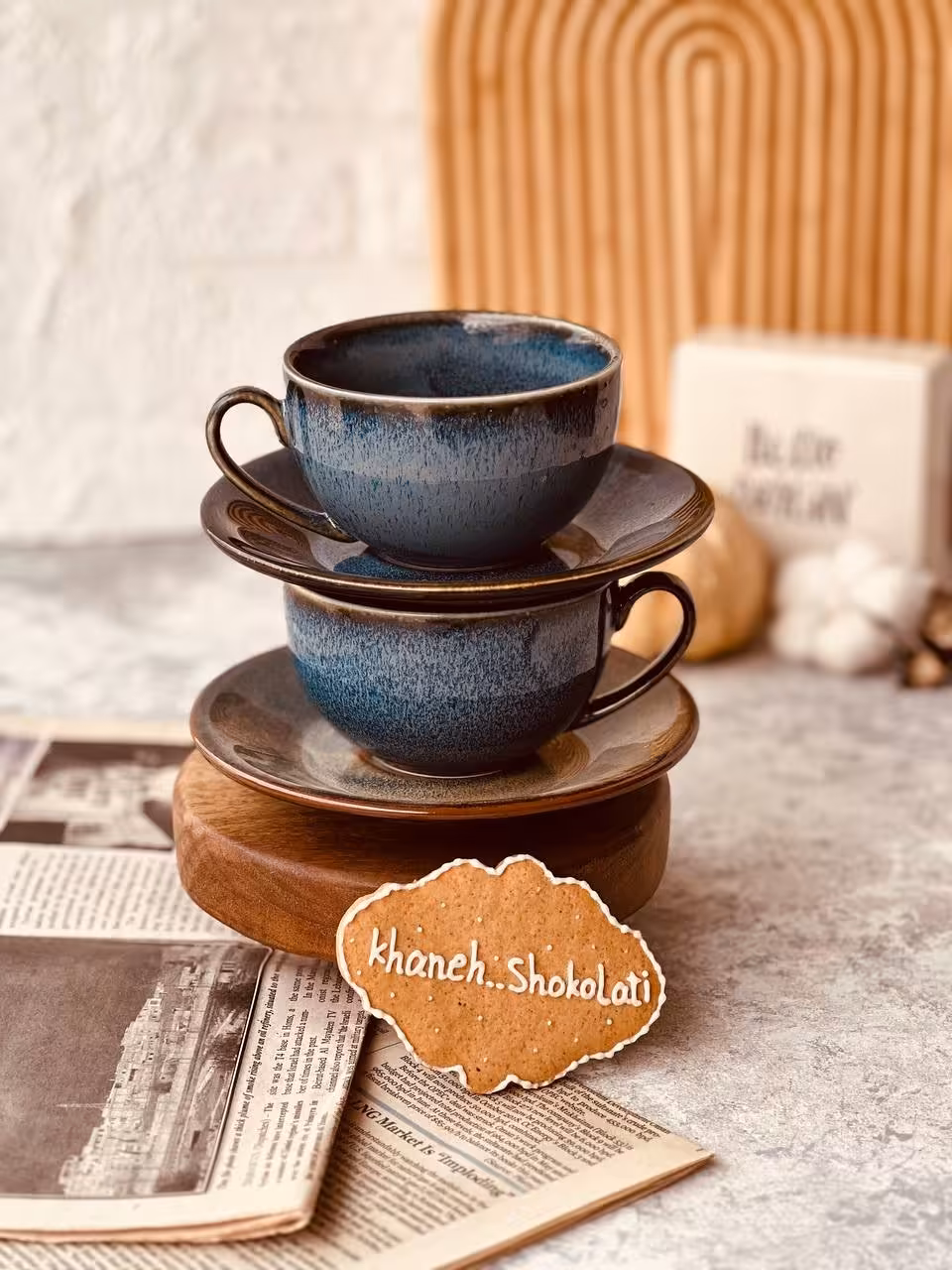 فنجون نعلبکی طرح روستیک سورمه ای