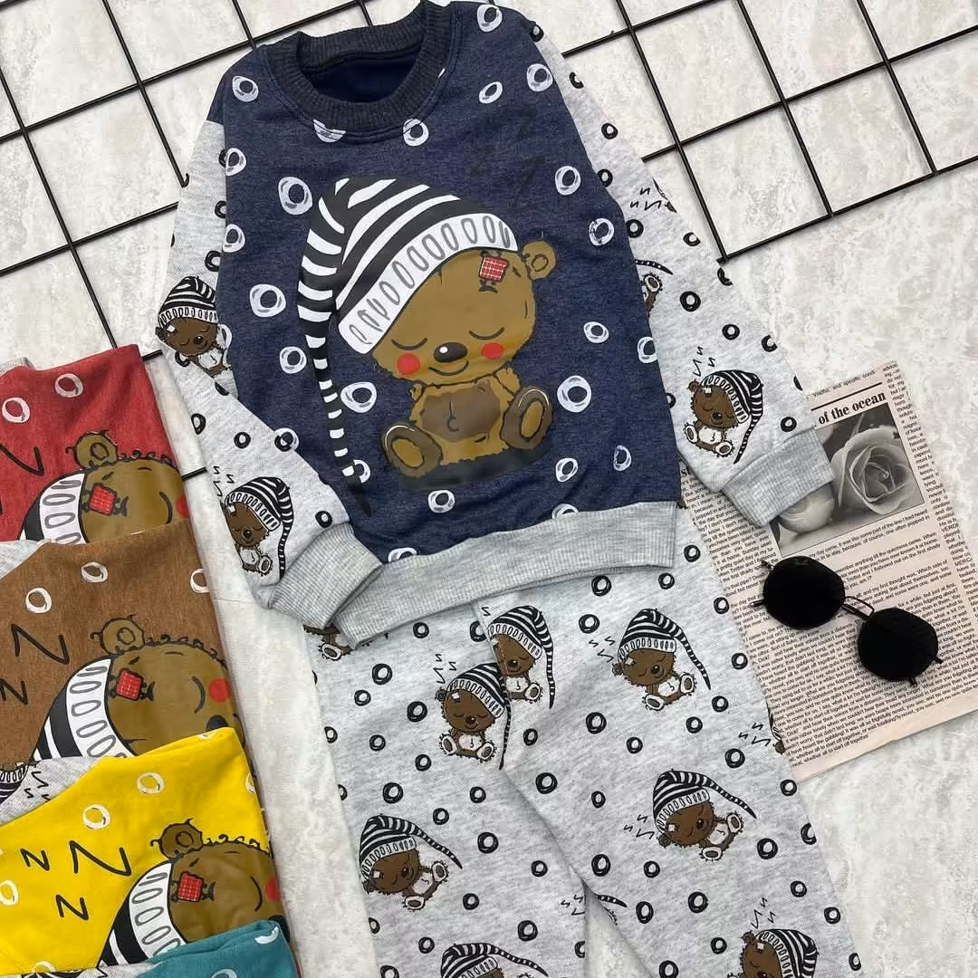 بلوزشلوار آستین بلند طرح خرس خوابیده،ست راحتی پسرانه