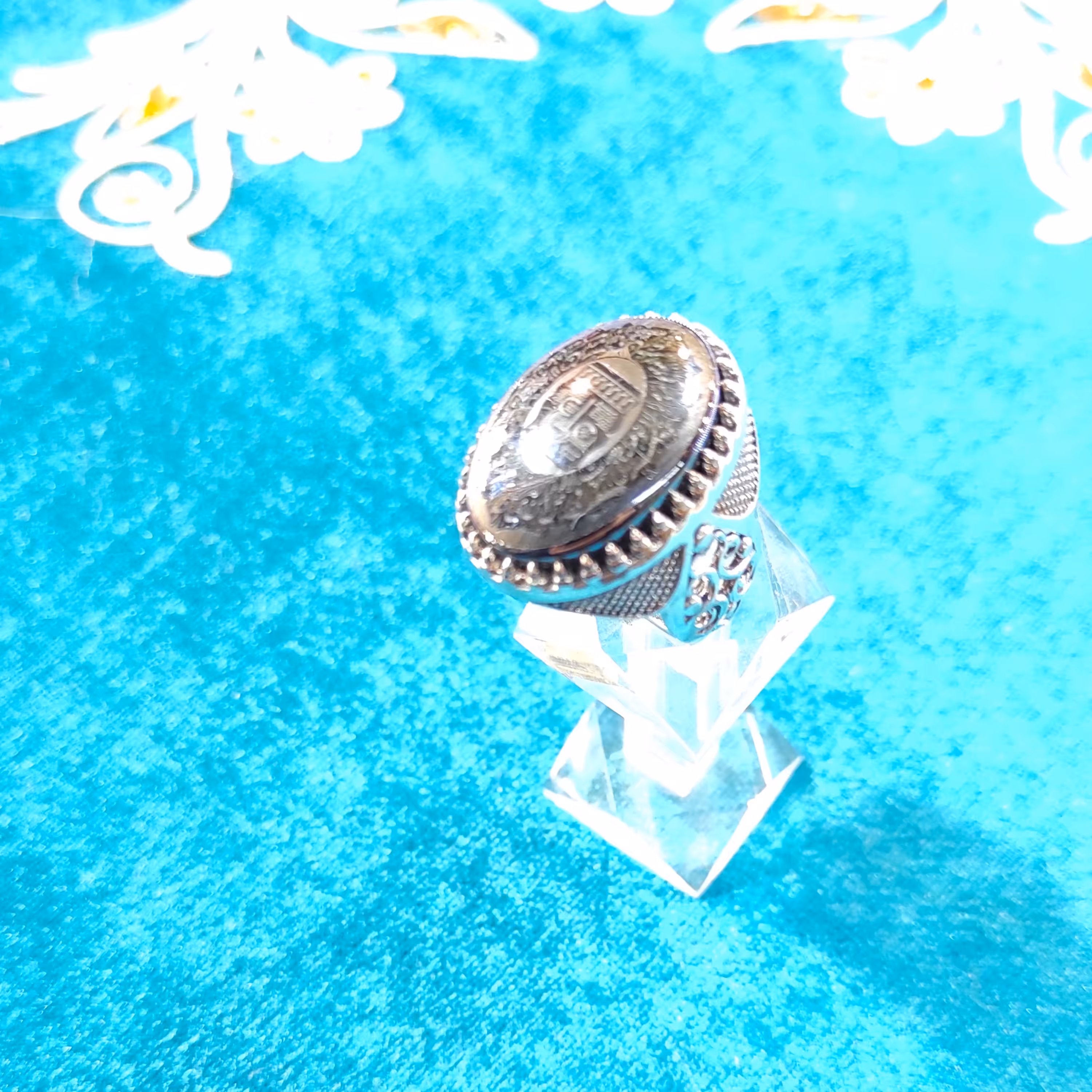 انگشتر نقره مردانه حدید صینی درشت عین علی و آیه الکرسی