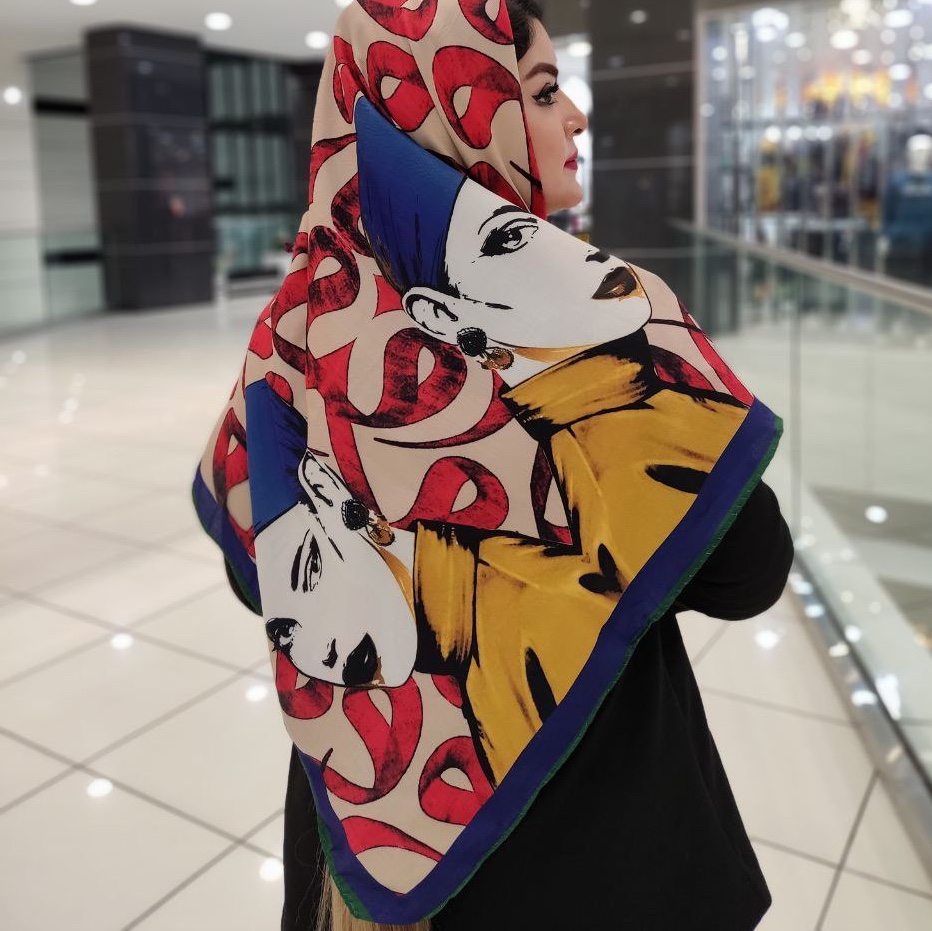 روسری نخی کشمیر درجه یک دور دست دوز کیفیت بی نظیر
