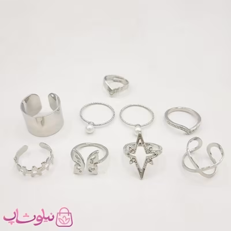 انگشتر چندتایی طرح پروانه و ستاره 8 عددی نقره ای