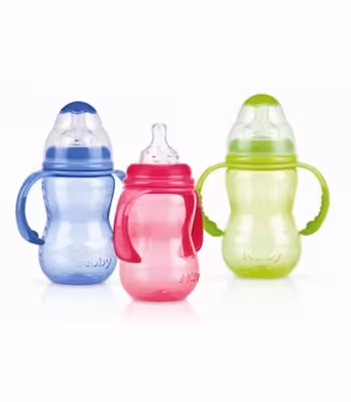 شیشه شیر دسته دار 300 میلی با سرشیشه ضد چکه Nuby