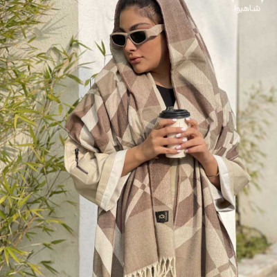 شال موهر وارداتی طرح اشکال هندسی رنگ کرم