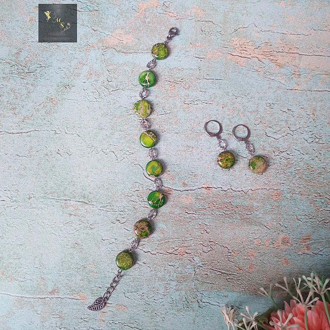 نیم ست دستساز سنگ فیروزه آفریقایی سبز