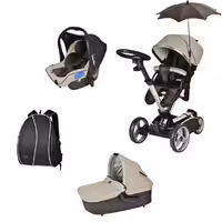 کالسکه کریر چلینو  3 چرخ مارکو رنگ کرم قهوه ای  چهار تکه با کریکات و ساک لوازم و چتر  مدل مارکو رنگ طلاییchelino marco gold