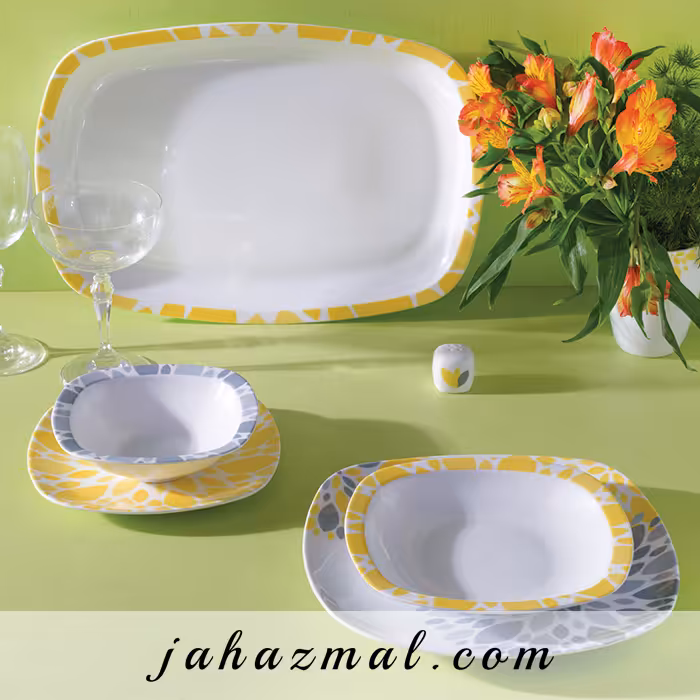 سرویس چینی زرین طرح سلنا زرد 27 پارچه