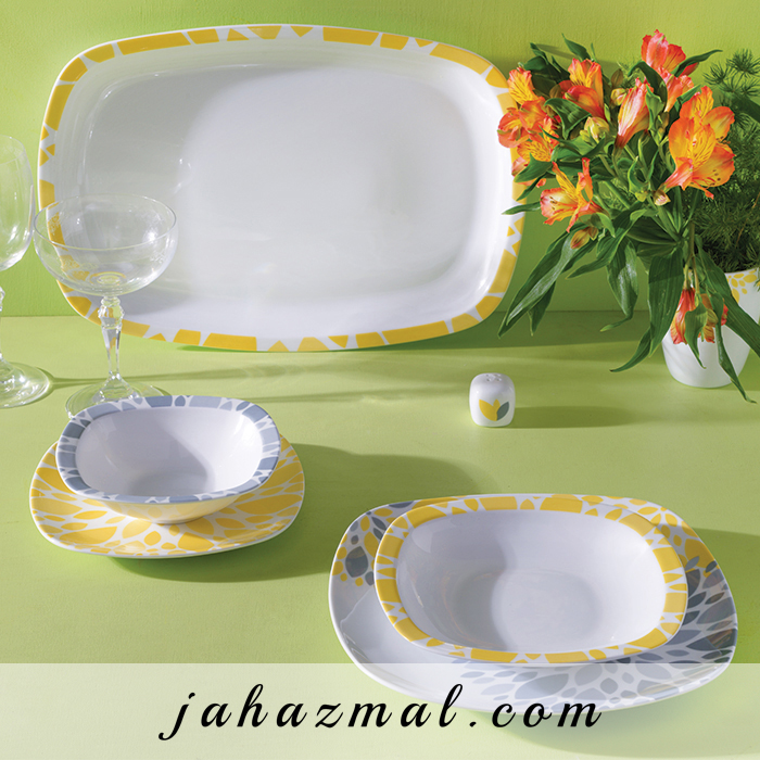 سرویس چینی زرین طرح سلنا زرد 27 پارچه