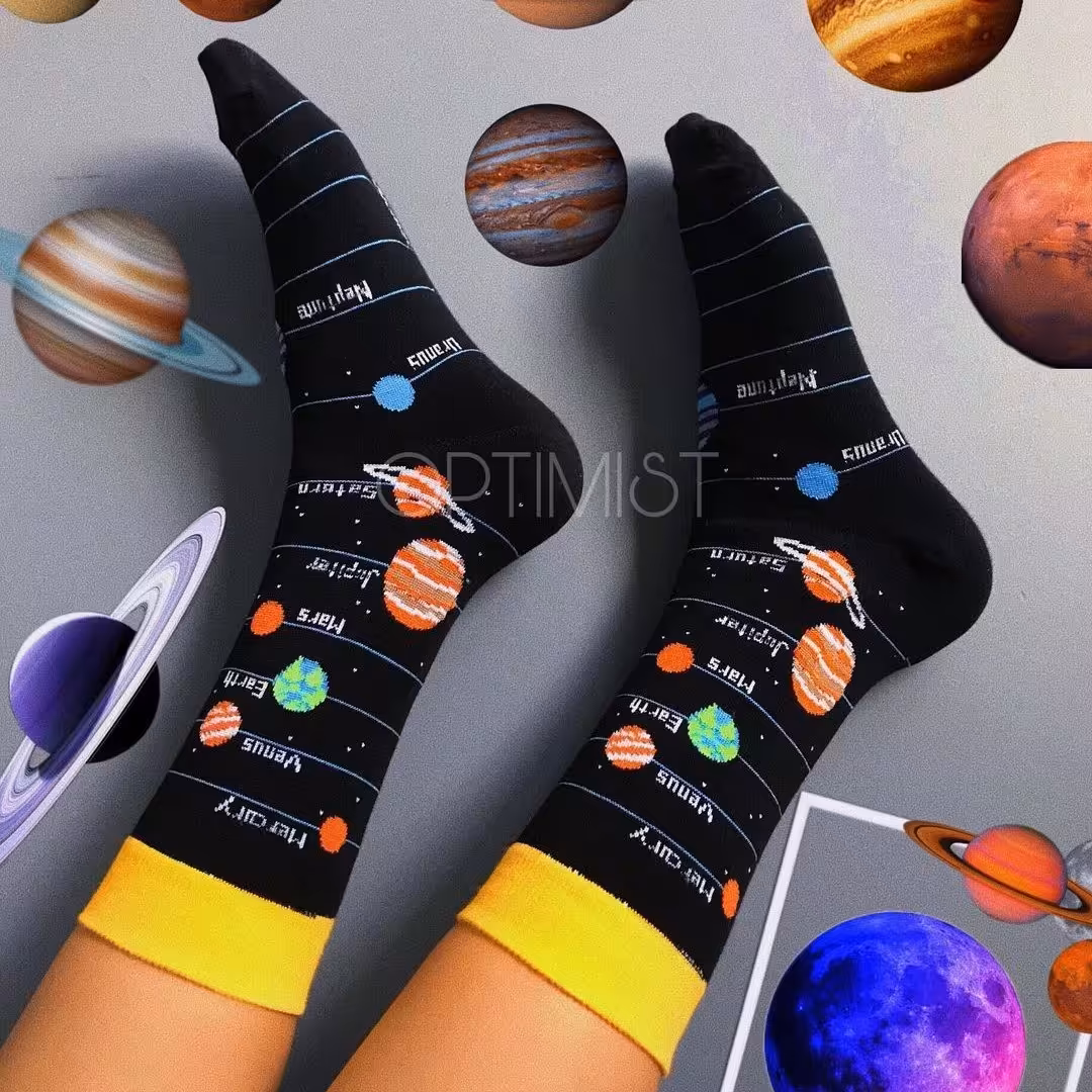 جوراب منظومه شمسی ساقدار نخ پنبه فری سایز