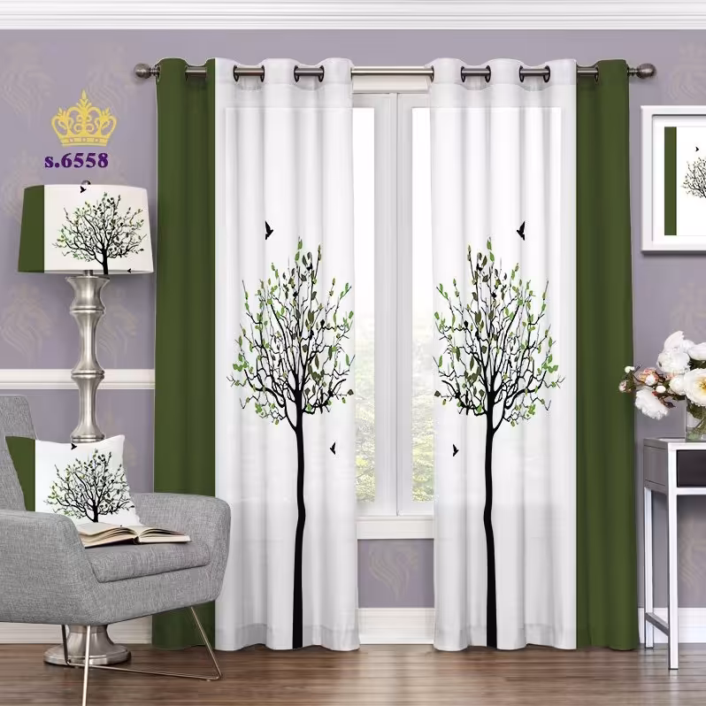 پرده پذیرایی دو قواره طرح مدرن درخت کد S6558