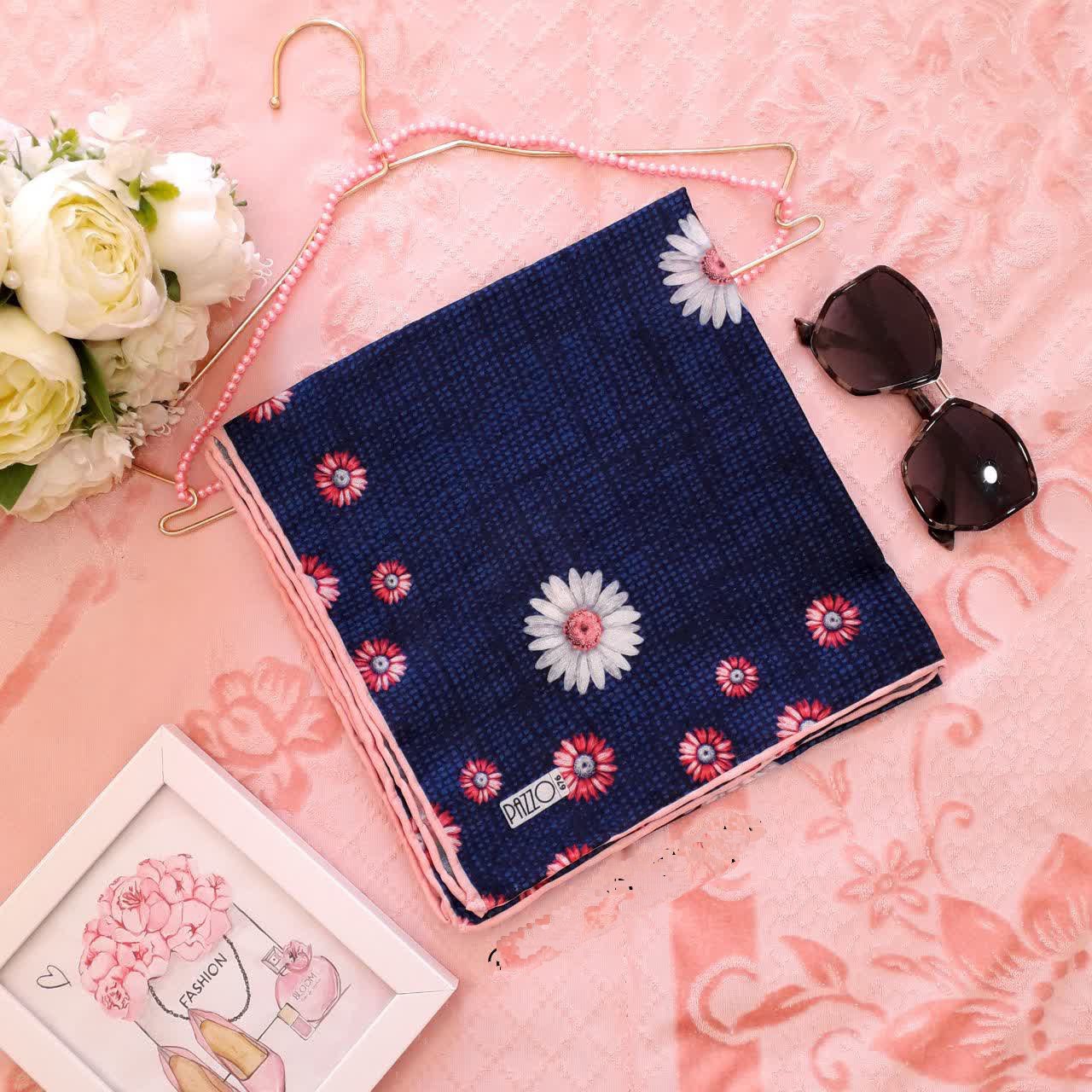 روسری نخی دور دست دوز طرح بابونه اعلا