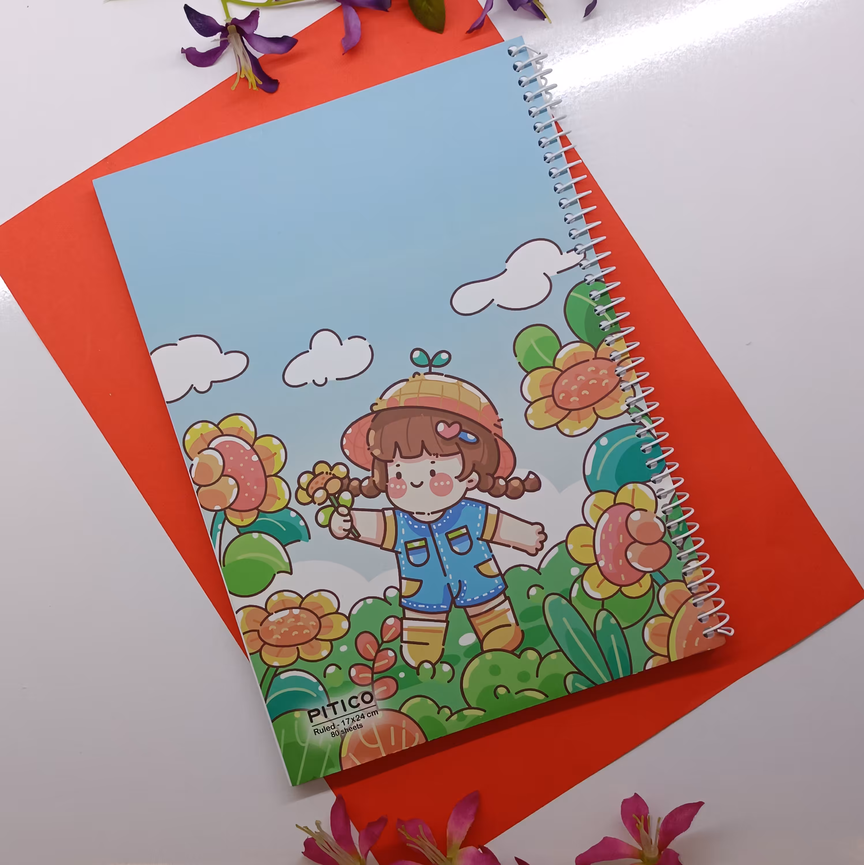 دفتر  سیمی خطی طرح دختر و گل  80 برگ خط آبی جلد نرم و مقوایی جنس درجه یک