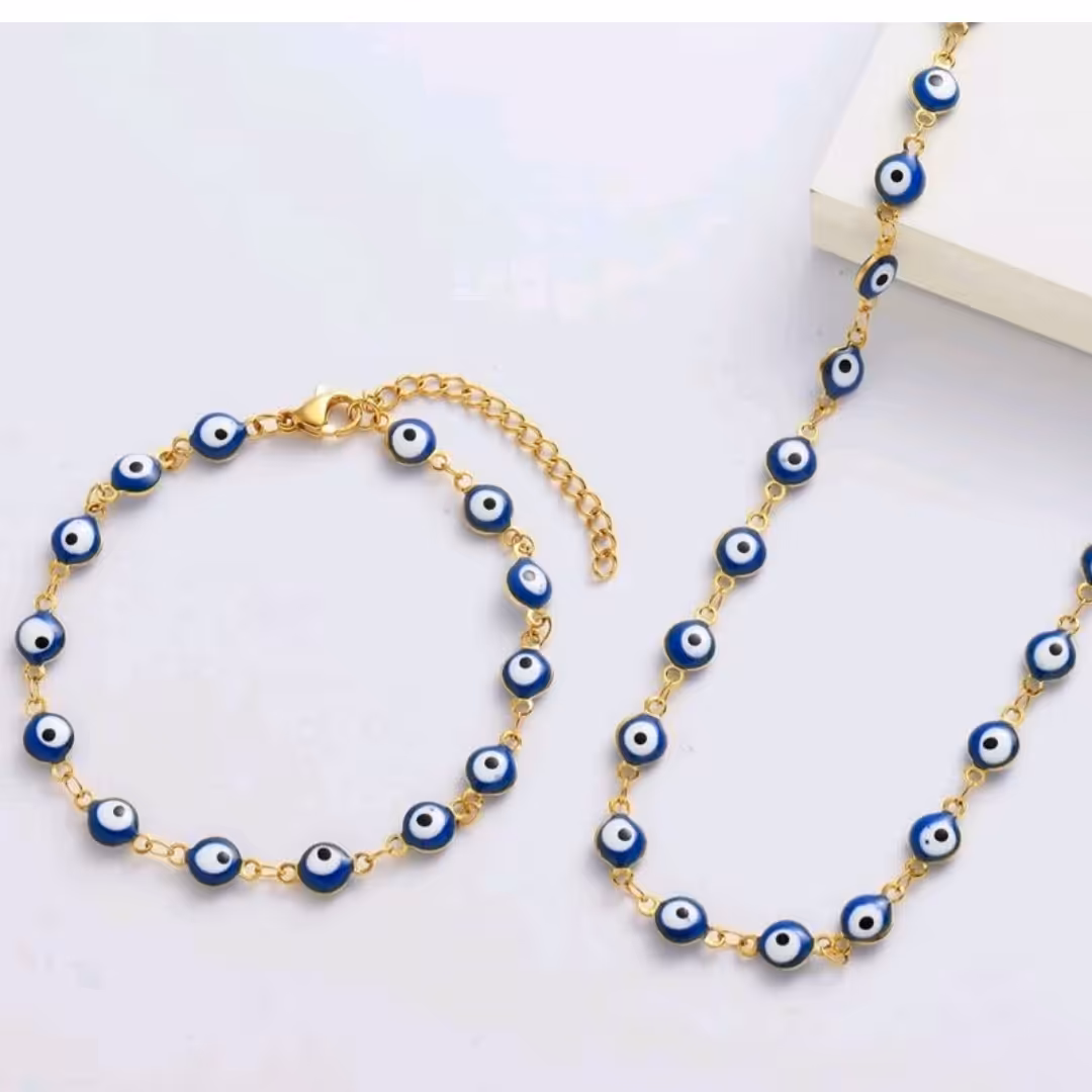 ست  گردنبند و دستبند مدل چشم نظر 