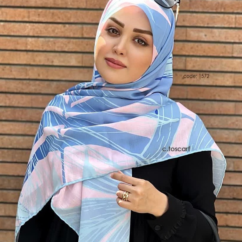 روسری نخی آبی صورتی