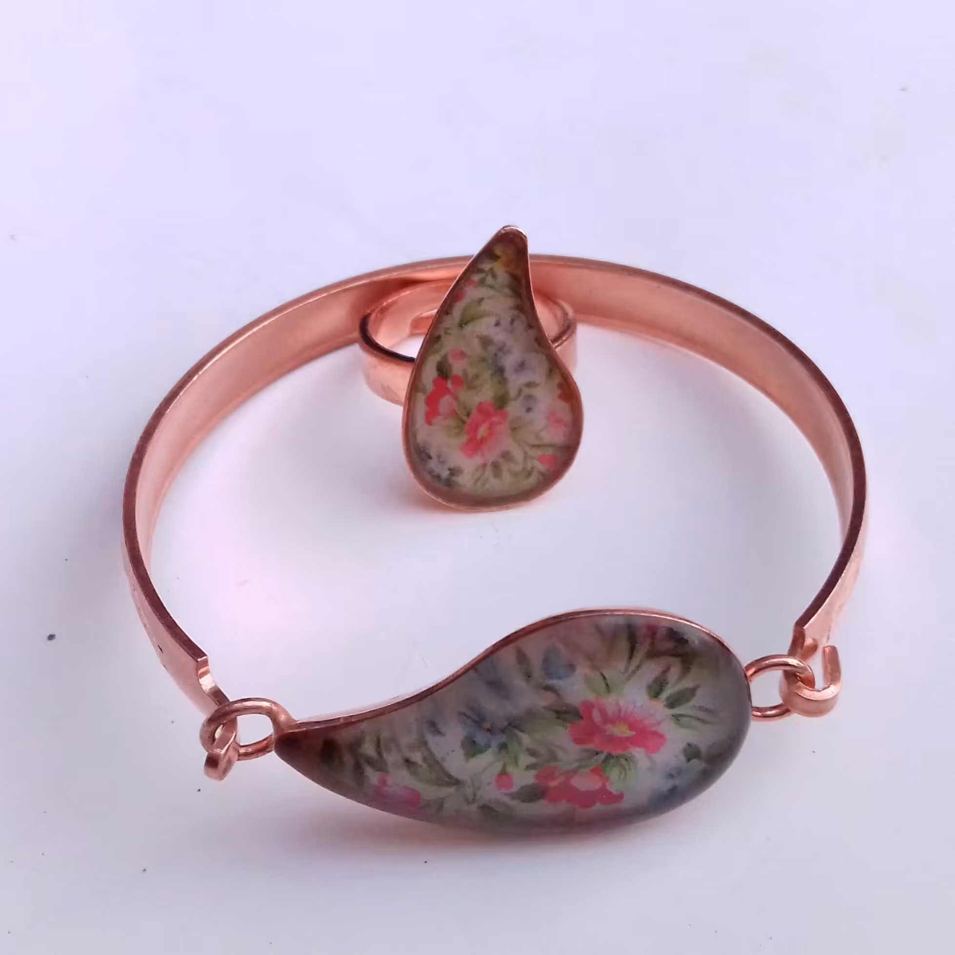 ست مسی دستبند و انگشتر طرح گل بوته