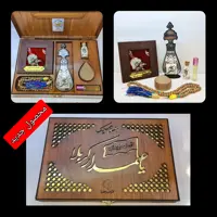 بسته فرهنگی سوغات کربلا ( صندوقچه بهشتی)7 عنوان سنگ حرم و قاب فرش و عطر  وآب سرداب حرم حضرت عباس و تسبیح مهر تربت کربلا 