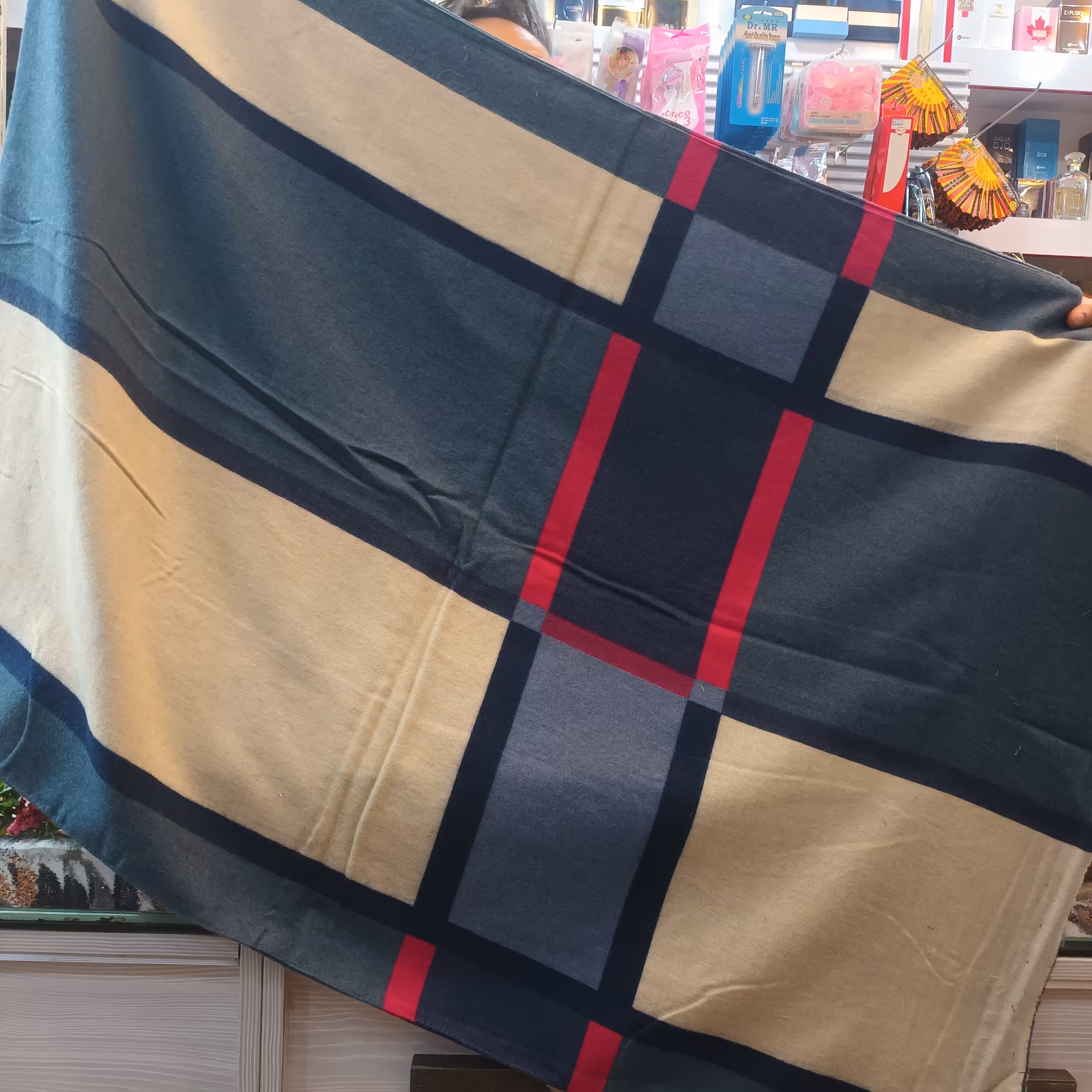 شال موهر طرح دار طوسی سرخابی