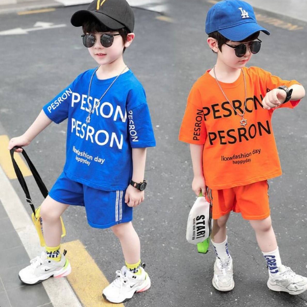 ست تیشرت و شلوارک اسپورت شیک و زیبا جنس پنبه رنگبندی متنوع و جذاب مناسب حدود سنی 5 تا 10 سال