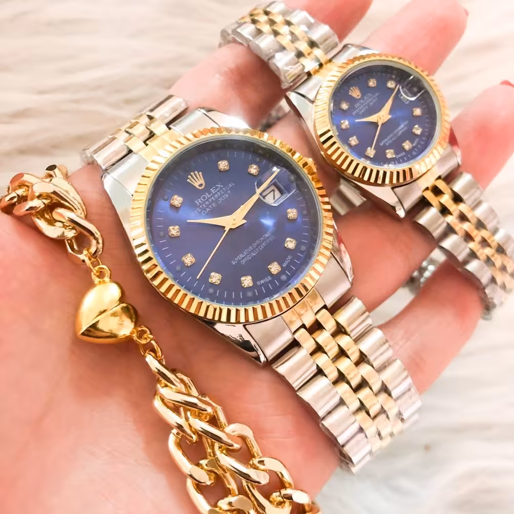 ساعت ست رولکس دو رنگ صفحه آبی و دستبند