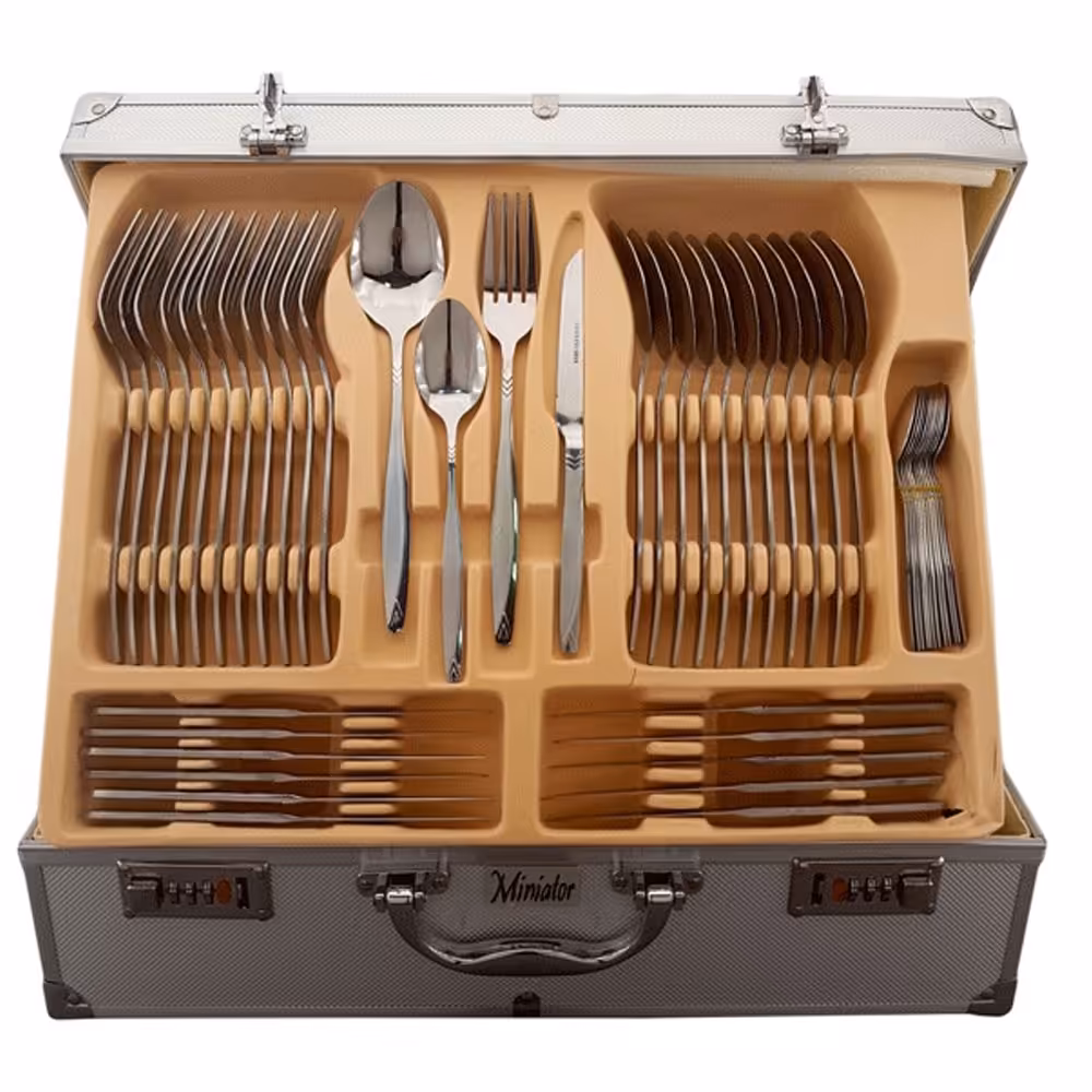 سرویس قاشق چنگال 128 پارچه 24 نفره با جعبه آلومینیوم