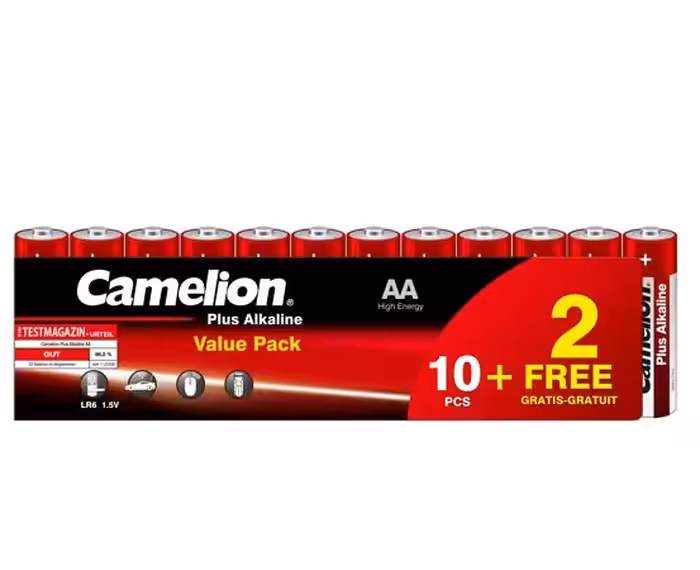 باتری کملیون پلاس آلکالاین CAMELION Plus Alkaline LR6-SP10 2 AA بسته 12 عددی