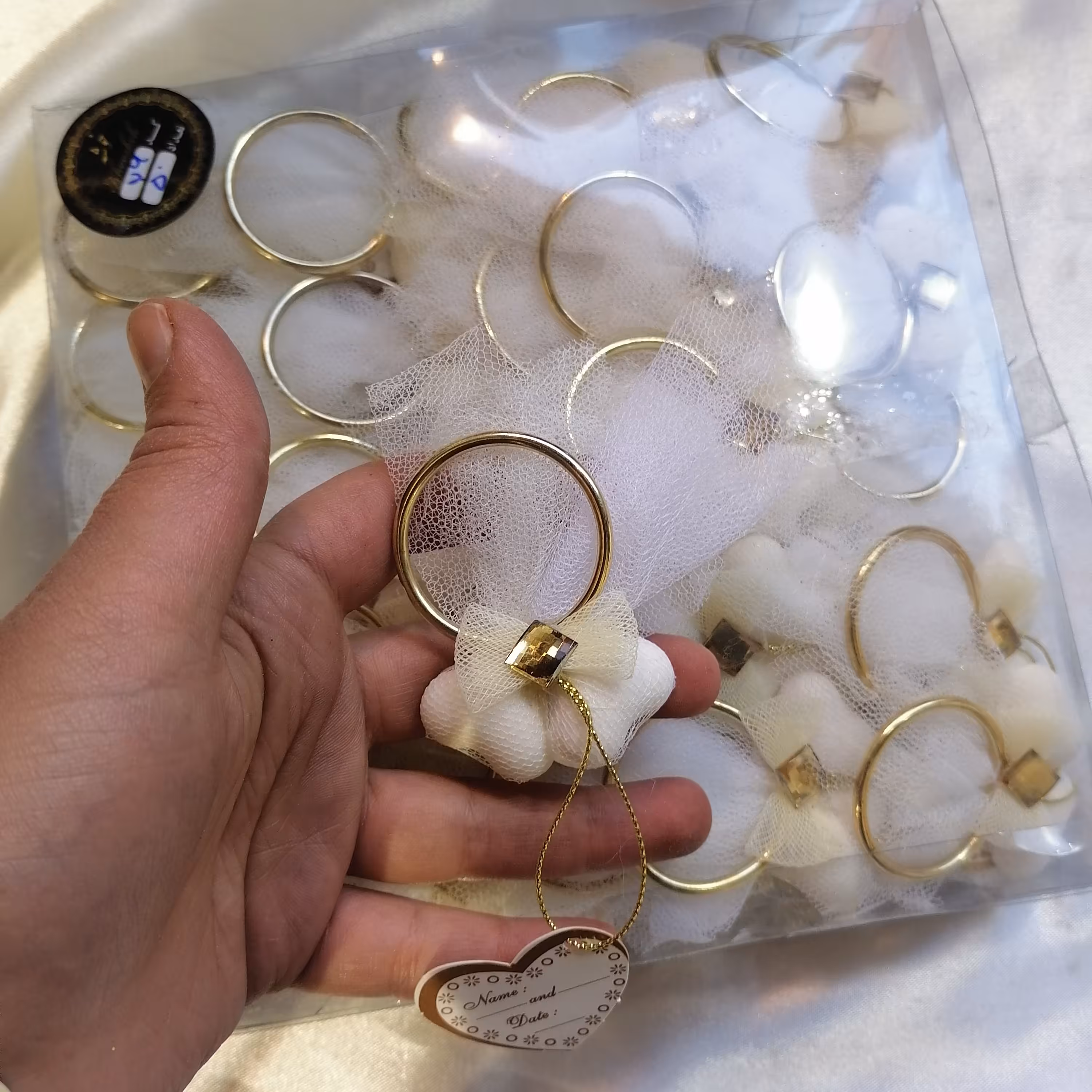 گیفت قند (دو قلب رینگ دار همراه کاغذ اسم نویس شیری رنگ) 